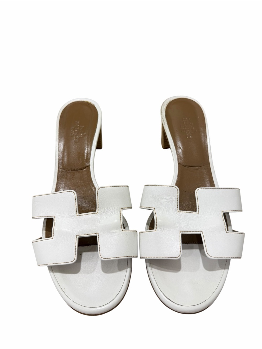 Hermès Oasis Sandals White Leather Slide Heels Women’s EU 39 - Picture 2 of 11